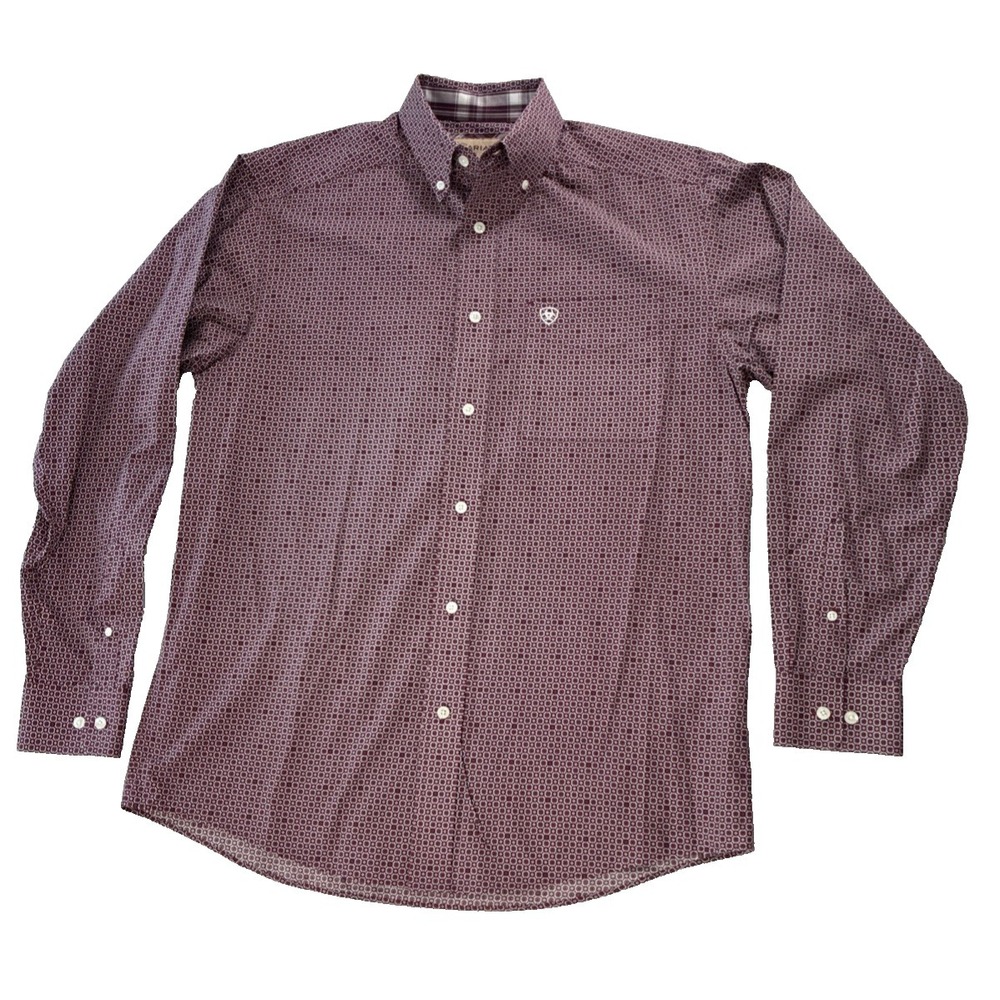 Ariat Red Long Sleeve Button Up Western Shirt Mens Medium Geometric Rodeo Cowboy